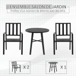 Salon de jardin 2 places 3 pi�ces 2 chaises et table style contemporain acier �poxy noir