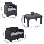 Salon de jardin 4 pers. 4 pices style contemporain coussins grand confort inclus polyester gris clair ...
