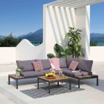Salon de jardin canap d'angle kobe gris 4 places