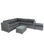 Salon de jardin rsine tresse d'angle fonctionnel avec coffre de rangement intgr - gris - farenza