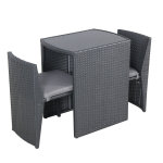 Salon de jardin rsine tresse balcon encastrable noir et gris - ensemble 2 places - lia