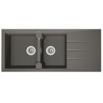 Stradour evier cuisine a encastrer 2 bacs + 1 egouttoir aloa - resine - 116 x 50 cm - gris beton