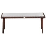 Table basse de jardin plateau verre tremp 5 mm rsine tresse imitation rotin chocolat