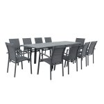 Table de jardin extensible aluminium 135 / 270cm + 10 fauteuils empilables textilne gris anthracite ...