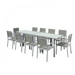 Table de jardin extensible aluminium 140 / 280cm + 10 fauteuils textilne argente - hara xl