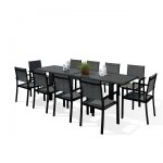 Table de jardin extensible aluminium 140 / 280cm + 10 fauteuils textilne noir - hara xl