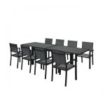 Table de jardin extensible aluminium 140 / 280cm + 8 fauteuils textilne noir - hara xl