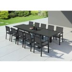 Table de jardin extensible aluminium 200 / 320cm + 10 fauteuils textil�ne noir - hara xxl