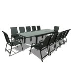 Table de jardin extensible aluminium 200 / 320cm + 12 fauteuils empilables textilne noir - faro 12