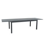 Table de jardin extensible aluminium 220 / 320cm + 10 fauteuils empilables textilène gris anthracite ... Table de jardin extensible aluminium 220 / 320cm + 10 fauteuils empilables textilène gris anthracite ...