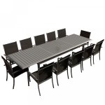 Table de jardin extensible aluminium 220 / 320cm + 12 fauteuils empilables textilène gris anthracite ... Table de jardin extensible aluminium 220 / 320cm + 12 fauteuils empilables textilène gris anthracite ...