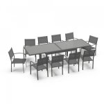 Table de jardin extensible aluminium 270cm + 10 fauteuils empilables textilène anthracite - lio 10 Table de jardin extensible aluminium 270cm + 10 fauteuils empilables textilène anthracite - lio 10