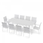 Table de jardin extensible aluminium 270cm + 10 fauteuils empilables textilène - blanc - andra Table de jardin extensible aluminium 270cm + 10 fauteuils empilables textilène - blanc - andra