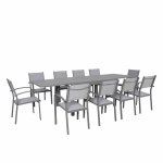 Table de jardin extensible en aluminium 270cm + 10 fauteuils empilables textilène gris - milo 10 Table de jardin extensible en aluminium 270cm + 10 fauteuils empilables textilène gris - milo 10