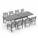 Table de jardin extensible aluminium 270cm + 8 fauteuils empilables textil�ne anthracite gris - lio 8 ...