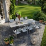 Table de jardin extensible aluminium 270cm + 8 fauteuils empilables textilne gris - lio 8
