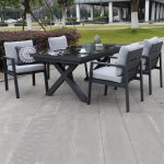 Table de jardin extensible xeres gris aluminium et verre 10 personnes