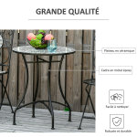 Table ronde style fer forg bistro plateau mosaque motif rose des vents mtal poxy anticorrosion noir ...