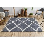 Tapis berber cross b5950 gris et blanc franges berb�re marocain shaggy 140x190 cm