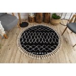 Tapis berber ethnic g3802 cercle noir et blanc franges berb�re marocain shaggy cercle 160 cm