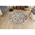 Tapis berber tanger b5940 cercle cr�me et marron franges berb�re marocain shaggy cercle 120 cm