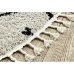 Tapis berber tetuan b751 cercle zigzag cr�me franges berb�re marocain shaggy cercle 160 cm