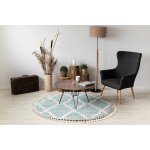 Tapis berber troik a0010 cercle bleu et blanc franges berb�re marocain shaggy cercle 120 cm