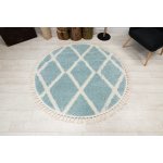 Tapis berber troik a0010 cercle bleu et blanc franges berb�re marocain shaggy cercle 160 cm
