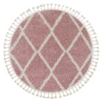 Tapis berber troik a0010 cercle rose et blanc franges berb�re marocain shaggy cercle 120 cm