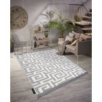 Tapis maroc p655 labyrinthe, grec gris / blanc franges berb�re marocain shaggy 200x290 cm