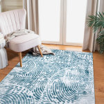 Tapis mefe moderne 8725 cercles empreinte digitale - structural deux niveaux de molleton crme / bleu ...