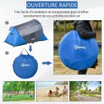 Tente pop up montage instantan - tente de camping 2 pers. - 1 porte + 2 fentres - dim. 2, 2l x 1, 08l ...
