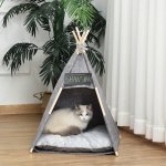 Tente tipi pour animaux - teepee chat ou chien - coussin pais grand confort inclus - structure bois ...