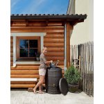 Tonneau vino 250 l brun avec robinet pe imitation laiton et collecteur filtrant eco gris.