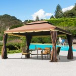 Tonnelle barnum pavillon de jardin style colonial double toit toile moustiquaires et toiles amovibles ...