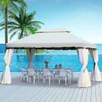 Tonnelle barnum pavillon de jardin style colonial double toit toile moustiquaires et toiles amovibles ...