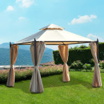 Tonnelle barnum style colonial 3 x 3 x 2, 7 m double toit 4 toiles latrales avec zip beige et noir