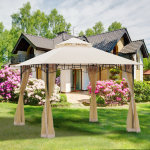 Tonnelle barnum style colonial dim. 3l x 3l x 2, 7h m double toit 4 moustiquaires latrales avec zip ...
