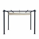 Tonnelle / pergola aluminium 3x3m toile coulissante rtractable - gris / ecru - ohio