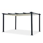 Tonnelle / pergola aluminium 3x4m toile coulissante rtractable - gris / ecru - ohio xl
