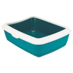 Trixie bac a litiere classic - 37 x 15 x 47 cm - avec rebord - bleu petrole et blanc - pour chat