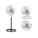 Ventilateur industriel avec 3 pieds, bureau ou mural chrome / noir