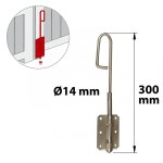 Verrou  baonnette l. 300 x dia. 14 mm afbat, acier inox bross