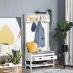 Vestiaire d'entre porte - manteau banc 2 tiroirs niches tagre 4 patres double crochet mdf blanc