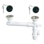 Vidage siphon + 2 bondes pour évier 2 bacs diamètre 60cm coteka Vidage siphon + 2 bondes pour évier 2 bacs diamètre 60cm coteka