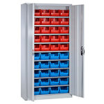 Armoire avec bacs  bec 1000 x 420 x 1980 mm compose de 20 bacs rouges et 20 bleus