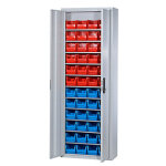 Armoire avec bacs  bec 700 x 300 x 1980 mm compose de 24 bacs rouges et 24 bleus