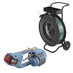 Pack cerclage automatique mobile avec feuillard pet et chariot - d�vidoir