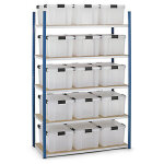 Pack - rayonnage avec bacs plastique de rangement hermtiques - 5 tablettes 1440 x 600 x 2000 mm - 15 ...