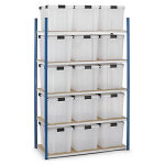 Pack - rayonnage avec bacs plastique de rangement hermtiques - 5 tablettes 1440 x 600 x 2000 mm - 15 ...